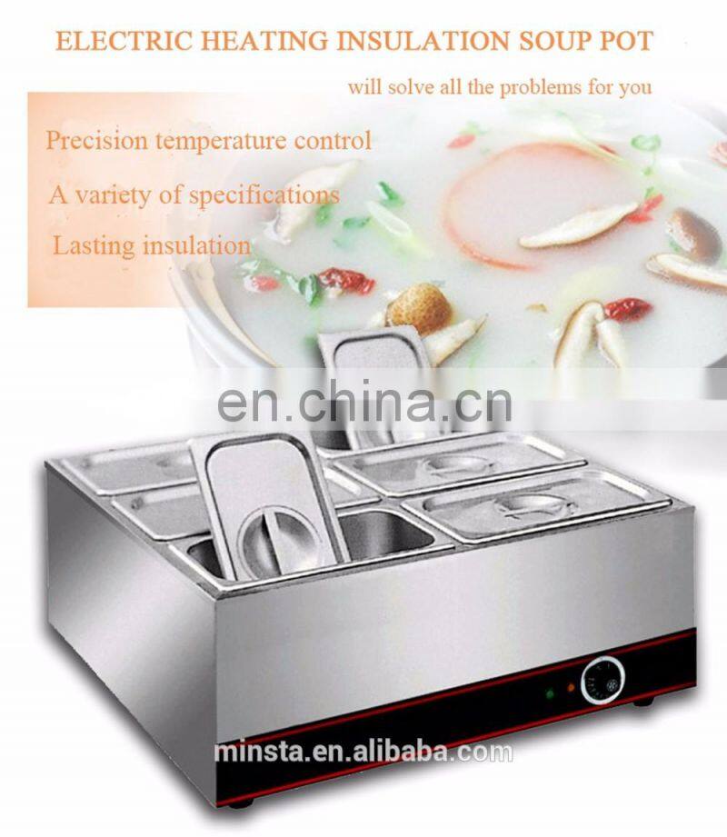 Kitchen equipment stainless steel table top electric hot food showcase bain marie warmer cover