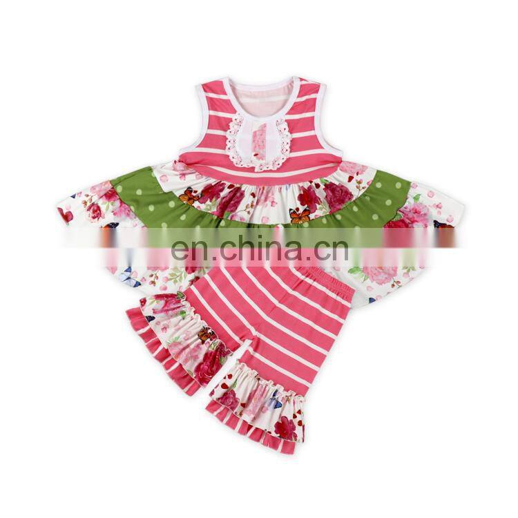 Girl Polka Dots Applique Ruffle Tunic And Stripe Leggings Wholesale Children Clothing Kids Thanksgiving Boutique Outfit