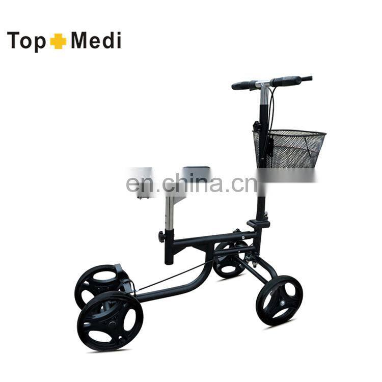 Folding knee rollator scooter walker with knee support
