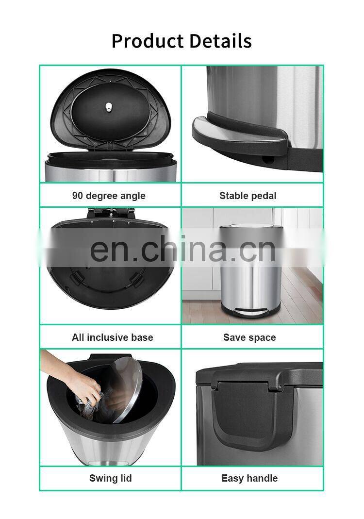 High capacity 45L stainless steel swing lid pedal waste bin satin finishing Finger print proof household garbage can