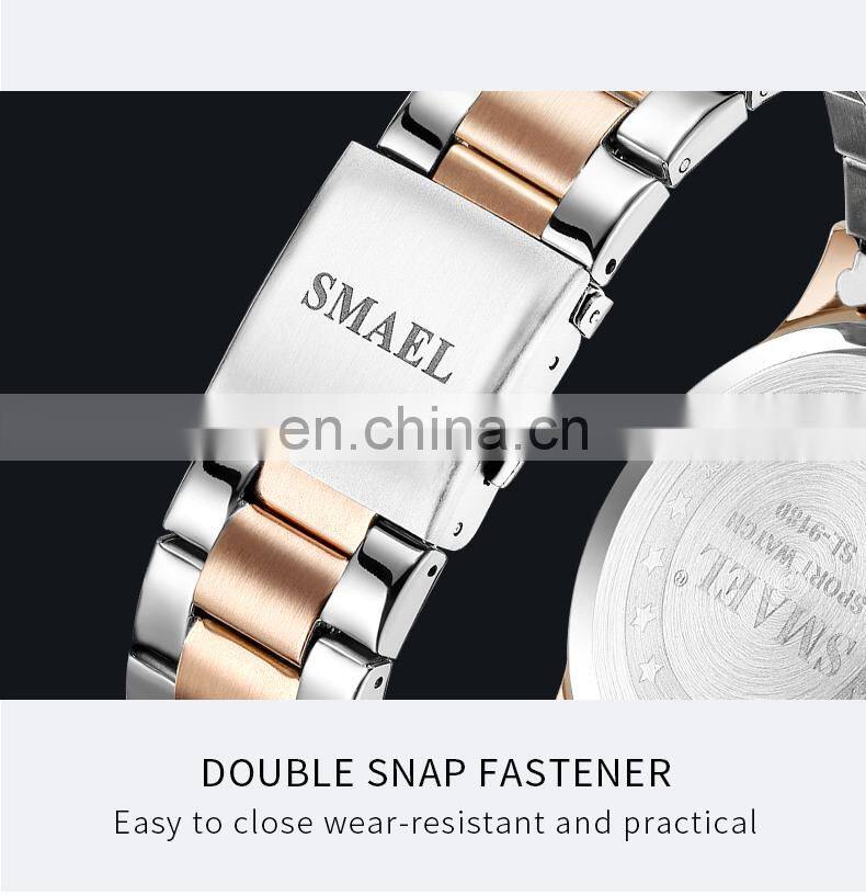 SMAEL 9180 Quartz Watch For Men SMAEL Golden Watches Waterproof Auto Date Male Clock Analog Stainless Steel Watches