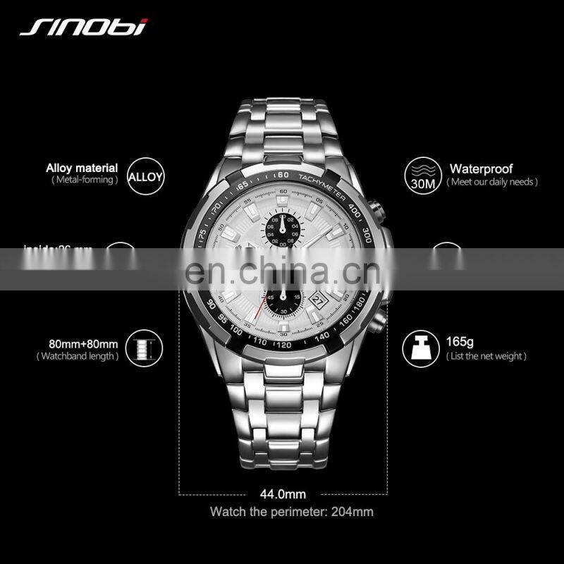 SINOBI S9720G Stainless Steel Band Watch Quartz Watches For Mens Clock Reloj Wristwatch Man
