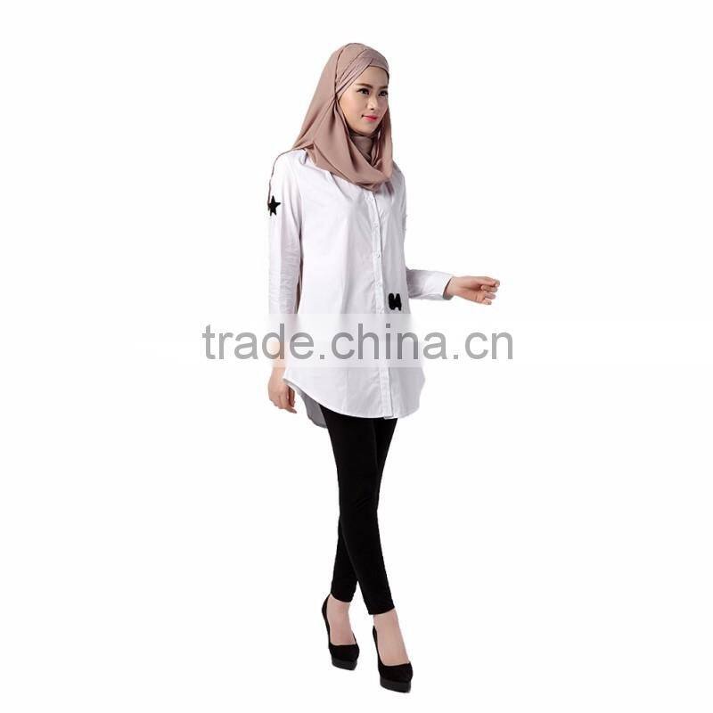 Women Summer White Shirt Muslim Long Shirts Turkish Islamic Arab Kaftan Muslim Shirt High Quality B043