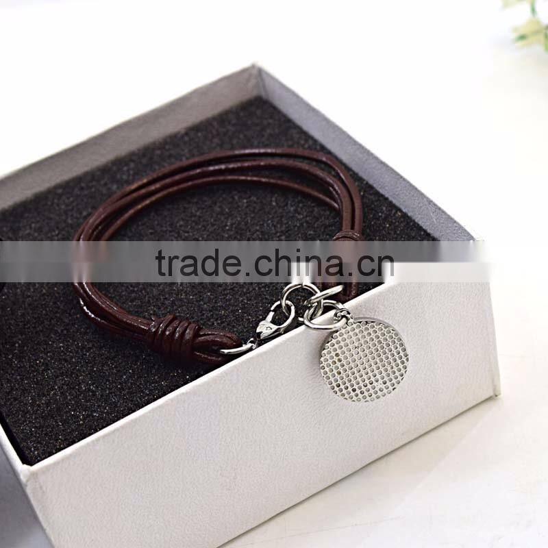 wholesale leather engravable bracelets with pendant mens leather bracelet