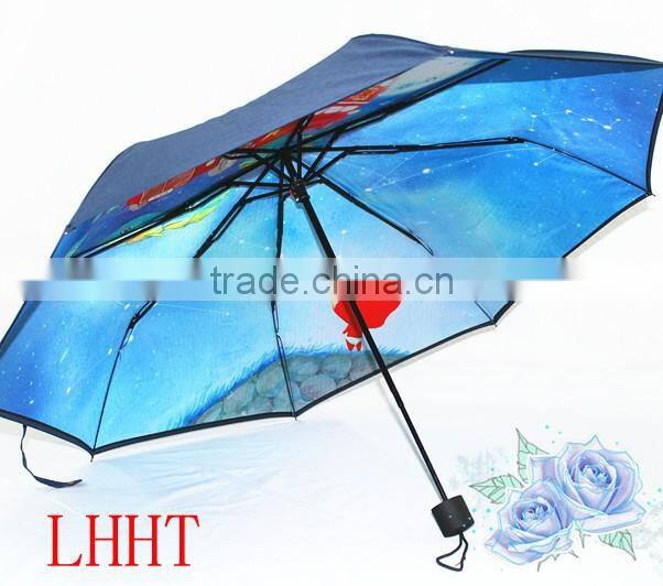 promotioanl Pongee 190T custom transfer printing foldable umbrella