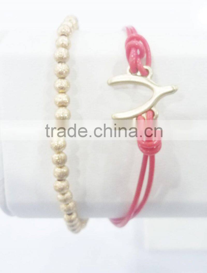 FASHION 2 ROWS WISHBONE BEADED BRACELET