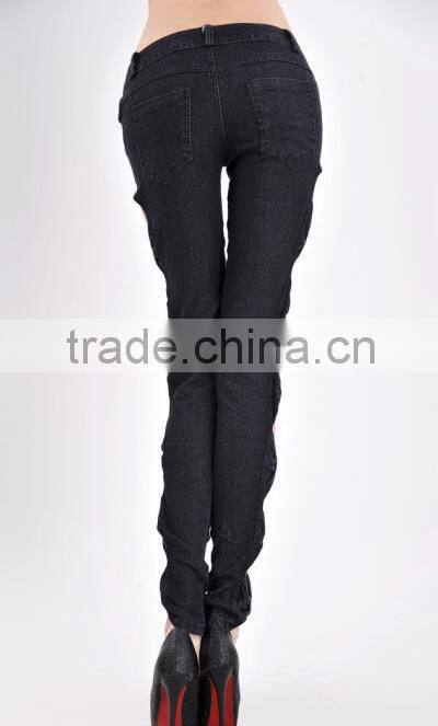 2016 Hot Sale Colored Bowknot Hollow-out design Women Skinny Denim Jeans