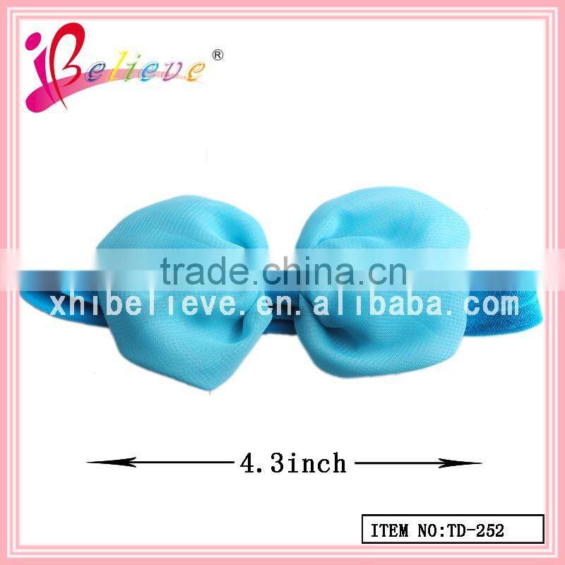 Fashion elastic hairband wholesale flashing bow headband,chiffon bow baby headband