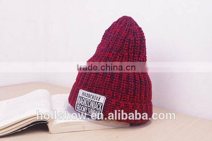 Label Embroidery Multi-colors Plain Knitting Girls Beanie Hat and Cap
