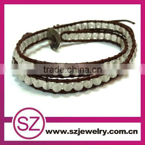 newest China blue gemstone Cheap leather wrap bracelet