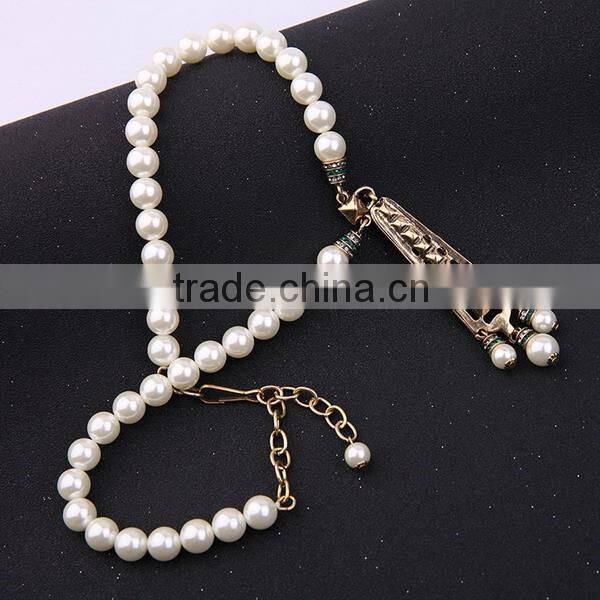 Personalized Sapphire Charm Pearl Chain Necklaces