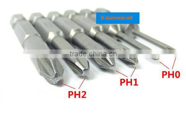 8size=one Set 75mm length Magnetic Long Hex Cross Head Screwdriver Bits Set Electric screwdriver AR-37