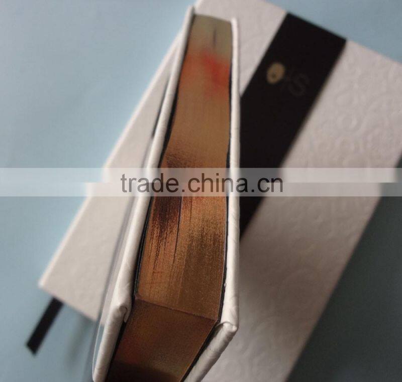 full cover embossed white pu black page notebook with gold edge