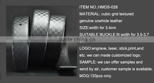 Cubic grid textured genuine cowhide leather mens western belts