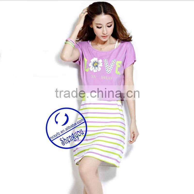 Custom wholesale cotton woman casual printed dress