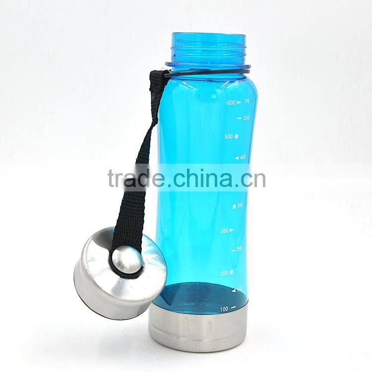 Blue Color BPA free 650ML Plastic Water Bottle with Metal Lid