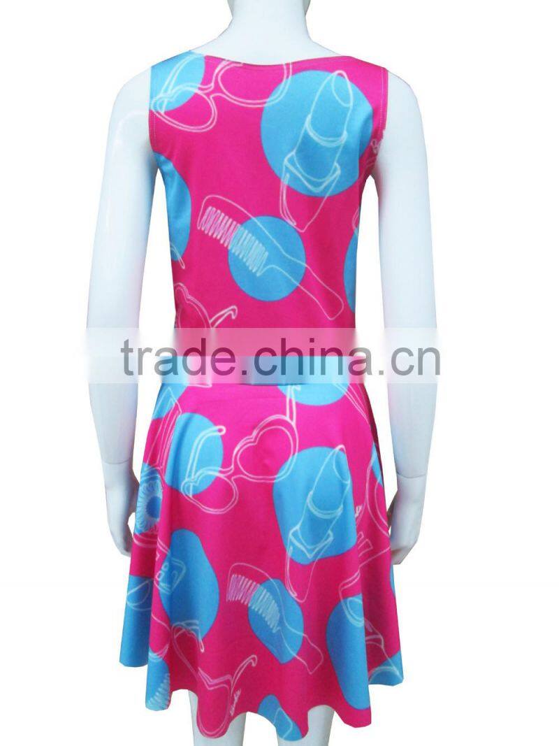 one piece girls party dresses digital printing dresses