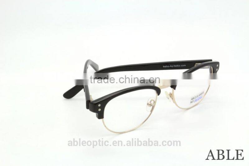 2015 hotselling round black acetate hand made spectacles optical frames eyewear eyeglasses with half-rim metal