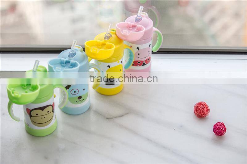 high quality food grade children stainless steel vacuum flask with straw and handles