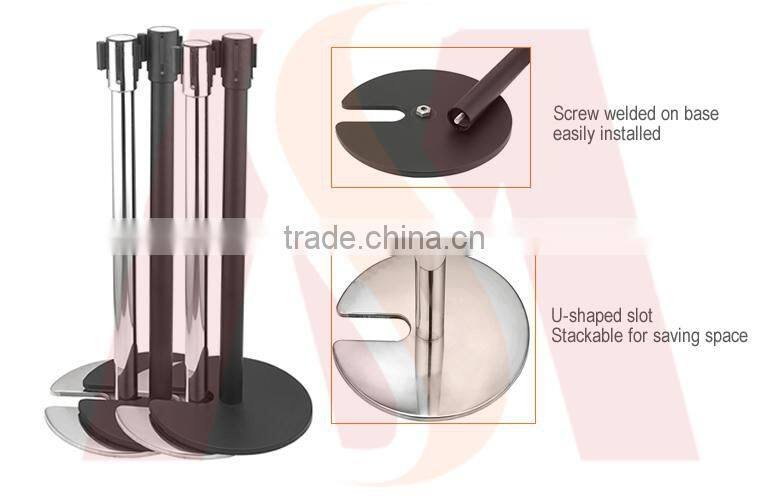 Black Museum Queue Line Retractable Belt Barrier Post Stanchion