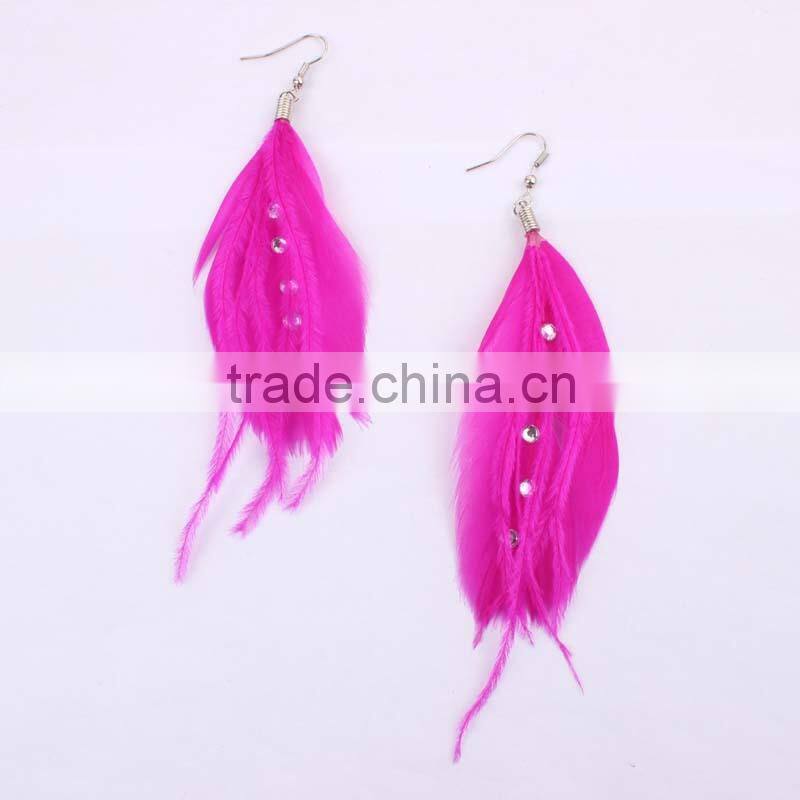 Sky blue Long feather earring with cheap feather dangle drop earring for girls wholesale