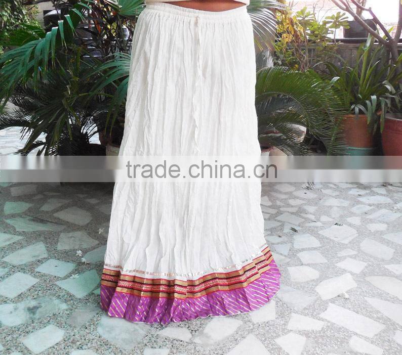 Girls Wear Cotton Long Wrinkle Skirt In Pure Cotton Fabric & Designer Lace