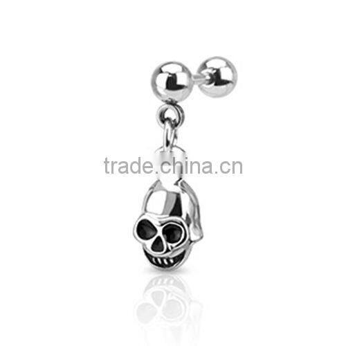 Surgical Steel Tragus Cartilage Barbell With Skull Dangle