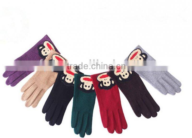 Green wool funny gloves with 2016 new design