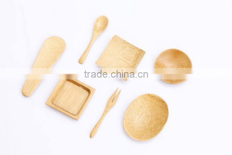 6 pcs Chinese mini disposable soy sauce bamboo tableware set
