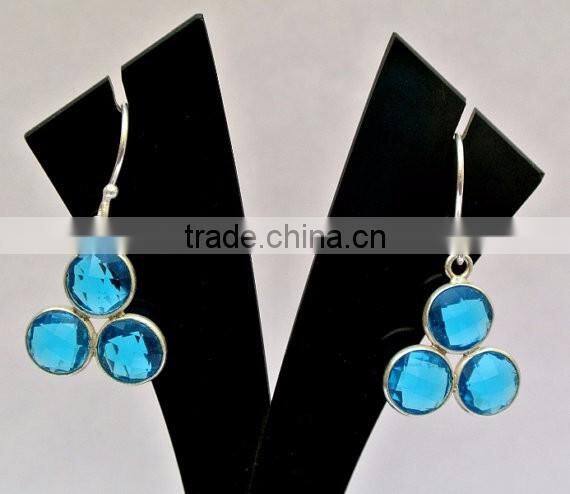 Blue quartz Round Gemstone Earrings