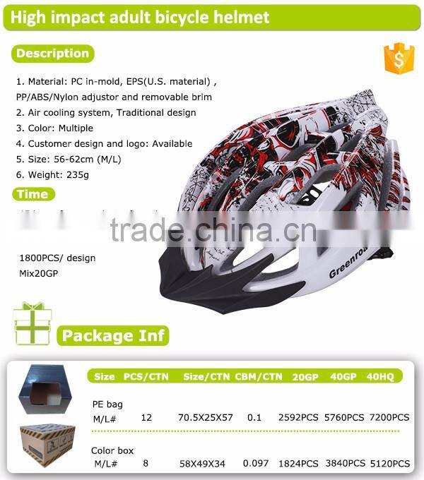 PC in mold high impact black eps adult bicycle helmet