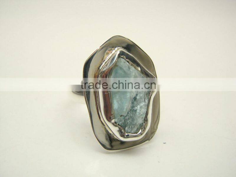 Aquamarine Raw Natural Gemstones Fashion Ring, 925 Solid Sterling Silver Adjustable Rings, Brazilian Aquamarine Rough Gemstones
