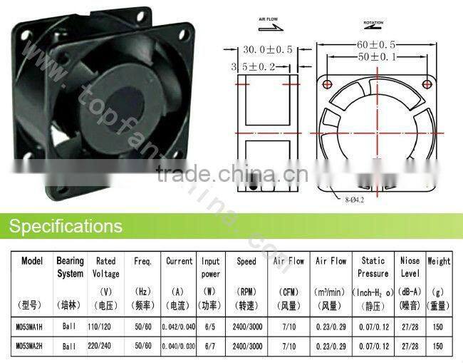 High temperature 110/120v AC cooling fan 60*60*30mm