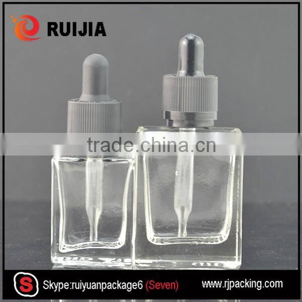 RUIJIA 15ml 30ml rectangle glass dropper bottle with childproof and tamper evident cap wholesales
