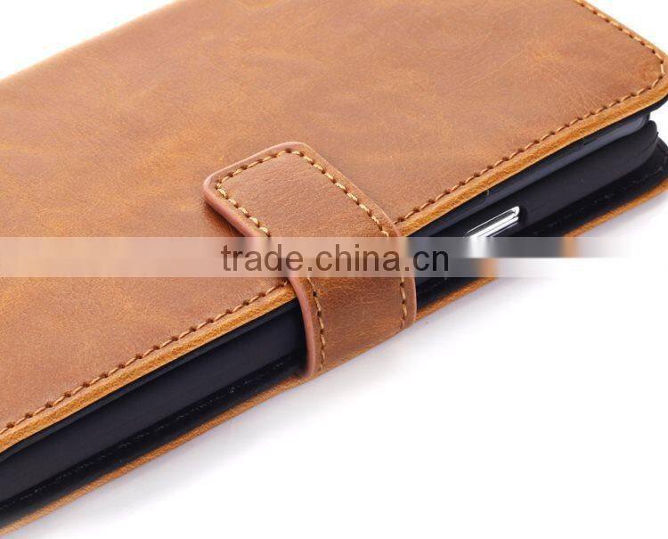 Factory Promotionable Crazy Horse Pattern Leather With Card Bag And Support Stand Cell Case For Samsung S5