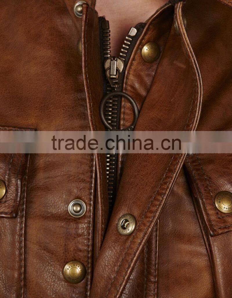 Stylish cognac leather jacket women