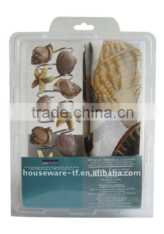 Double blister packing polyester shower curtain and resin hooks