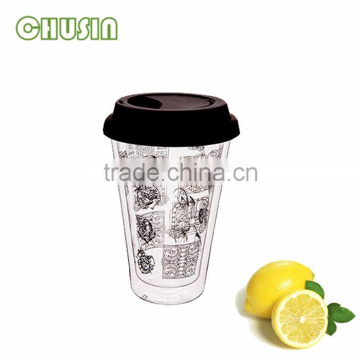 Popular double wall glass coffee cup/milk mug/tea cup with silicone lid and silicone sleeve