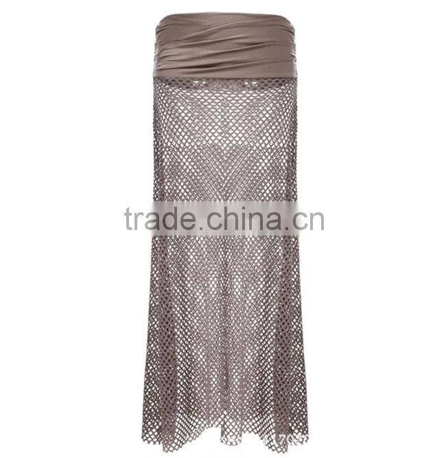 2015 western sexy women brown crochet long beach dress