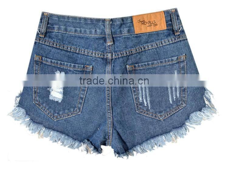 2016 Summer Women High Waist Hot Pants Ladies Decorated Metal Rivet Tassel Fringe Sexy Mini Ripped New Style Fashion Girls Jeans