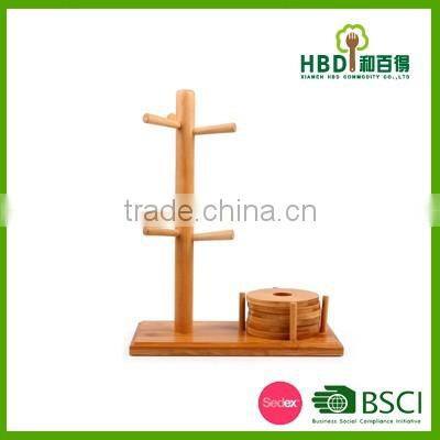 Wooden/ Bamboo Mug Tree Holder With Coasters /bamboo Cup Holder