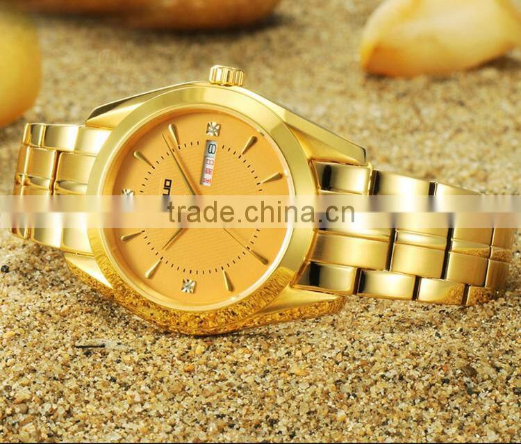 All gold case and band couple watches for rich his and hers quartz watches