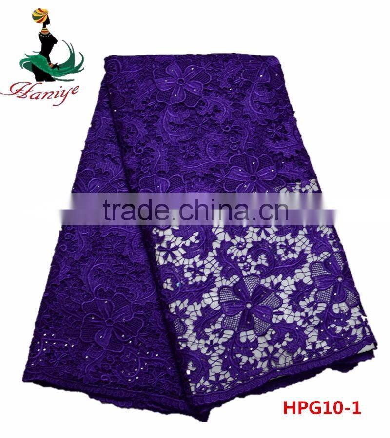 Haniye 2016/HPG10 Wholesale African High Quality Guipure Water Soluble Lace Fabric,Beaterful Flower stones Lace Fabric