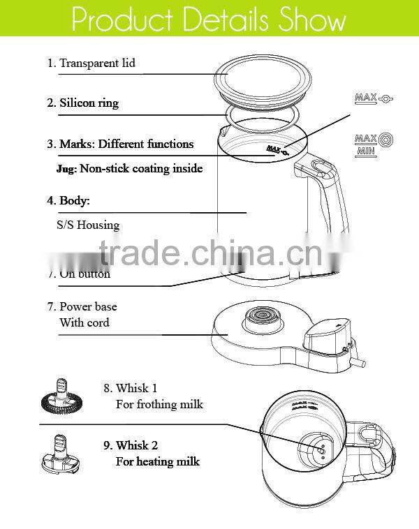 Stainless Steel New Design Magnetic Italian GS Electric Milk Frother