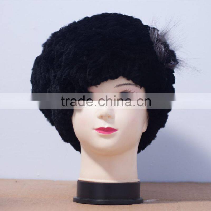 2015 fashion rex rabbit fur hat with flower for kids and women