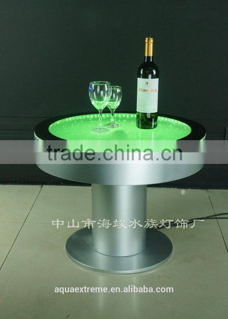 Beautiful battery driver Round Bar Table ,Fantastic LED light and water Bubble moving table