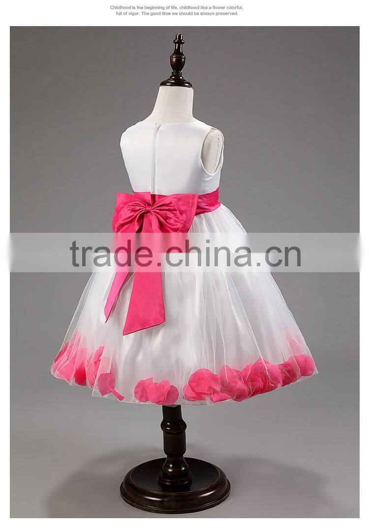 New Cute Sleeveless O-Neck Waist Flower Back Bow Petal Hem Cute Dress Communion Flower Girl Pageant Illusion Petal Dress