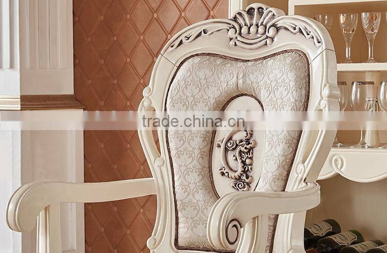 New classic solid wood dining room furniture ivory white antique finished dining table set