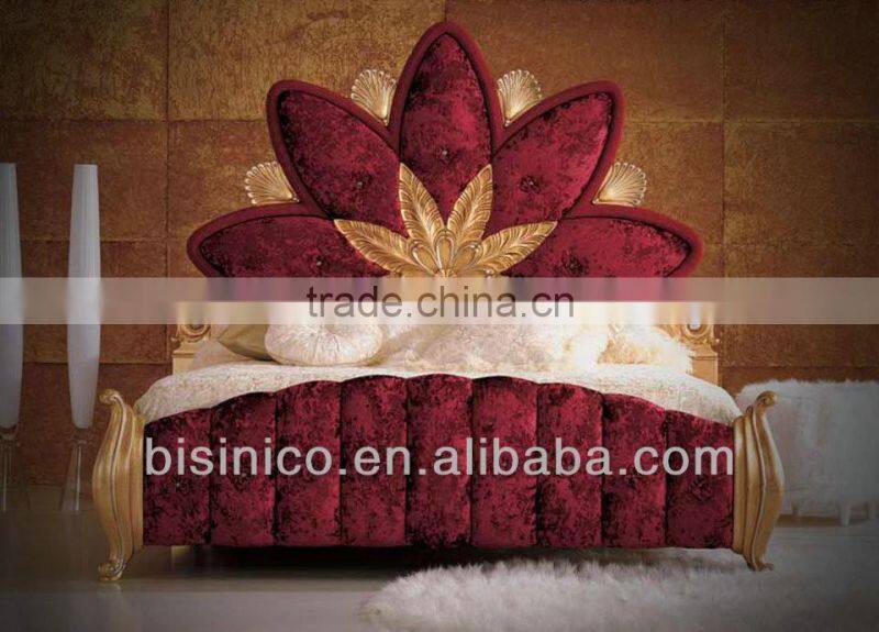 Vintage Classical Bedroom Furniture Set, Italian Style Carved Wooden Bed With Night Stand, Retro Imperial Bedroom Set