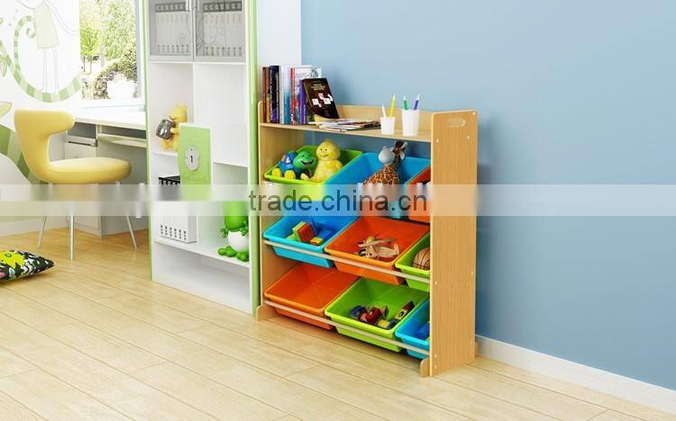wooden storage boxes with kids book rack